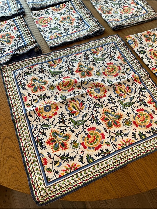 Williams Sonoma Other - Williams Sonoma set of (8) floral block print napkins vintage linen cottage core